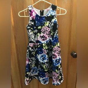 Mid-knee floral pattern dress with zipper. (Size US : S)